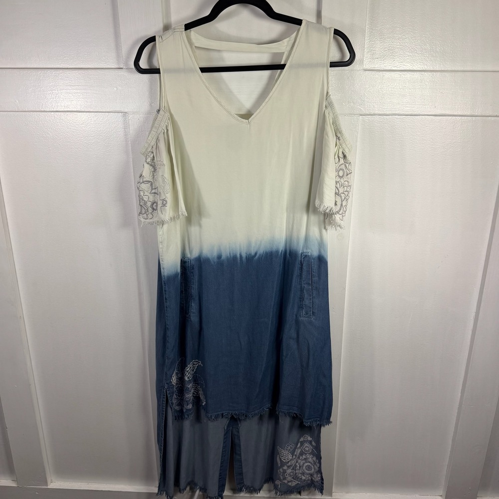 STANDARD GRACE‎ Women's Cold Shoulder Dip Dye Embroidered Dress S